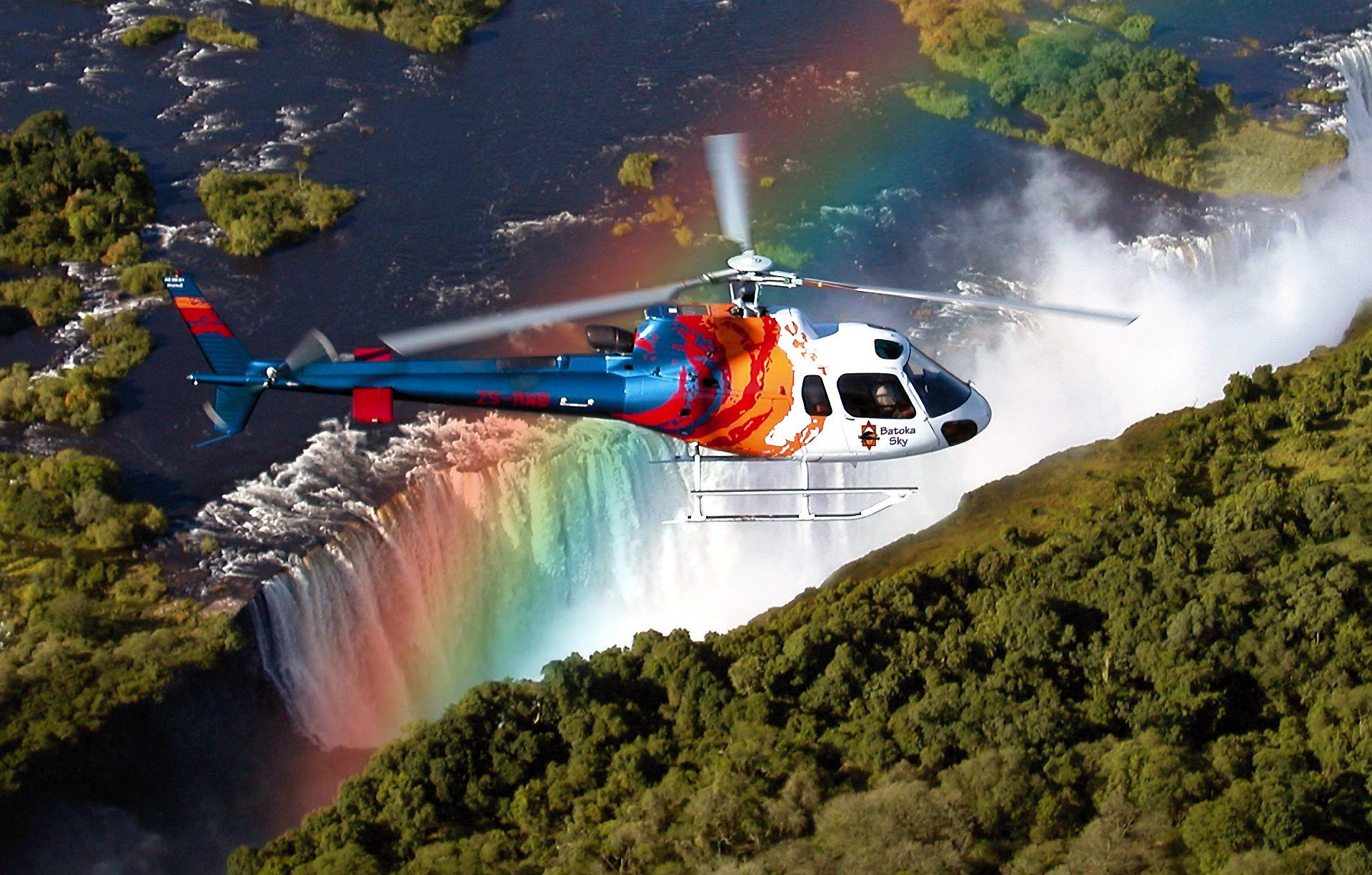 Helicopter flight over Victoria Falls and the Zambezi River